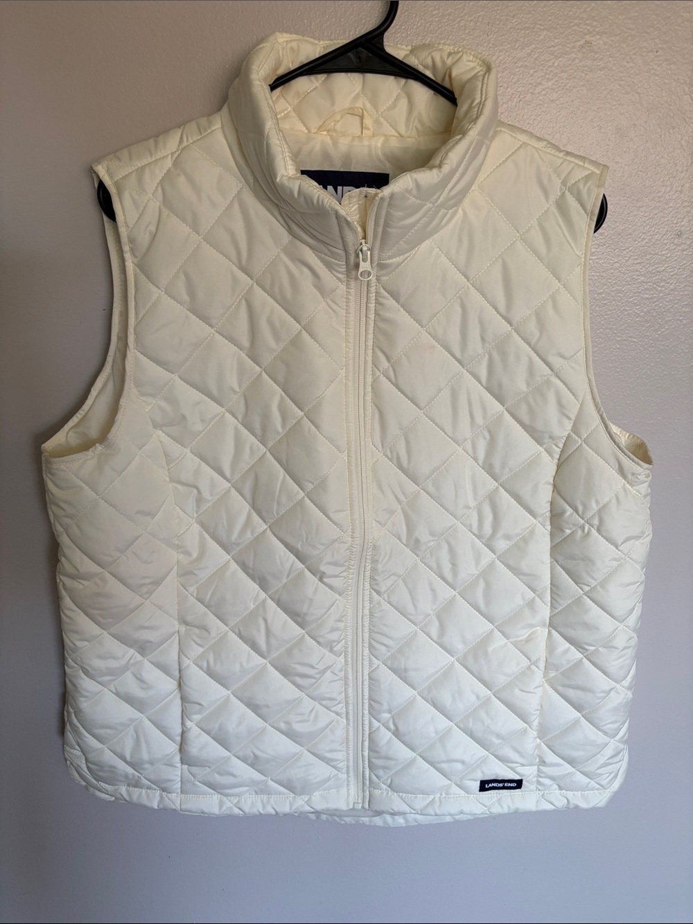 Lands' End Ivory Feather free Quilted Puffer Vest with Repreve Tag
